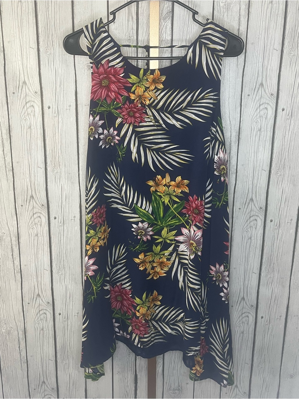 Umgee Boho Palm Leaf Sleeveless Swing Dress Hawaiian Large
